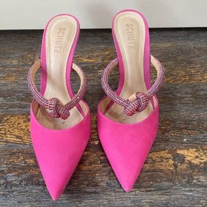 Schutz Pearl Leather Mule Pink